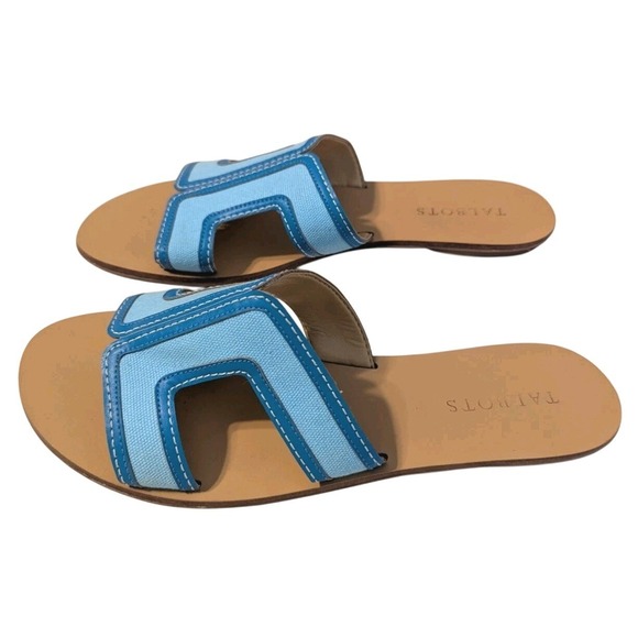 Talbots Women's Leather Hannah Slides Turquoise Blue Slip-On Flat Sandal 8 - Picture 3 of 9